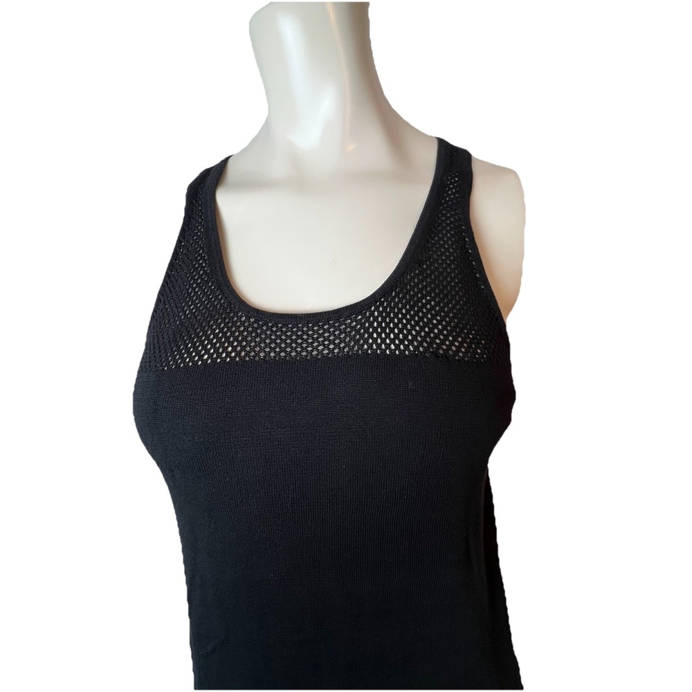 Trina Turk Black Knit Cotton Modal Sweater Tank With Mesh Detail Size Small